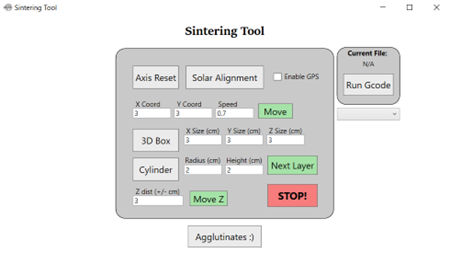 Control application for jogging axes, alignment, and G-code execution